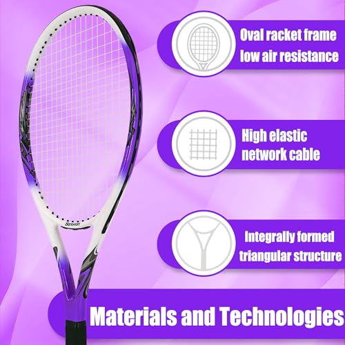 Senston 27 inch Tennis Racket for Adults 1 Pack Tennis Racket Set Tennis Overgrip, Vibration Damper - color: purple