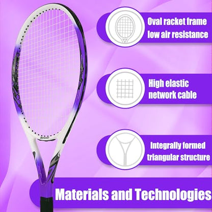 Senston 27 inch Tennis Racket for Adults 1 Pack Tennis Racket Set Tennis Overgrip, Vibration Damper - color: purple