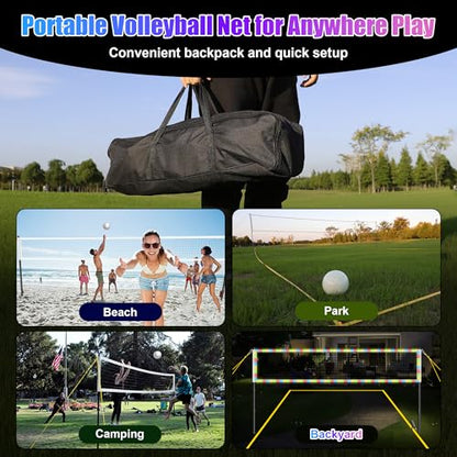 LED Volleyball Net Outdoor, Professional Light Up Volleyball Net with Solar Rope Light, 32x3ft Portable Heavy Duty Volleybal Net Set with Glow in The Dark Volleyball & Carry Bag for Backyard, Beach