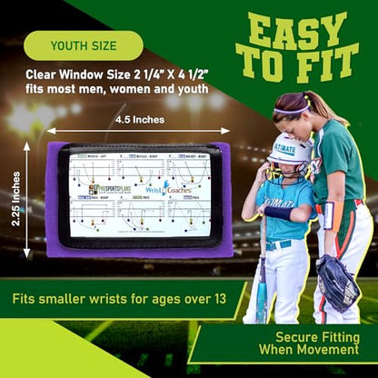 Football Play Wristbands - Youth Quarterback Gear - Wristband Playbook for Football and Softball Signs - color: Purple