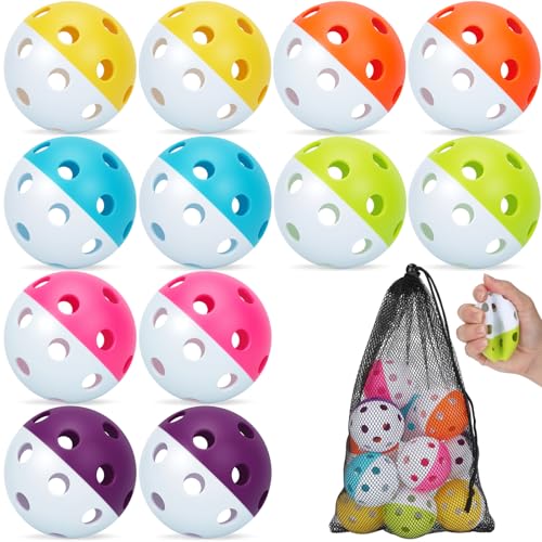 Mototo 12/30/60 Practice Baseballs for Hitting, 2.8 Inch Plastic Soft Baseballs for Practice Lightweight Soft Ball Hollow Training Softball for Sport Pitching Batting - color: Bicolored, style: 12 PCS
