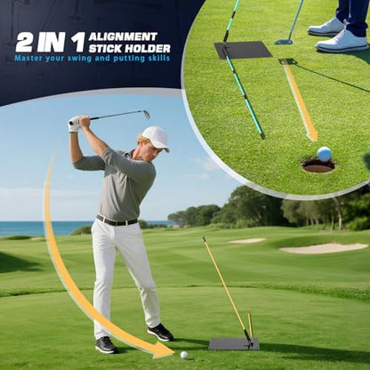 Pro Golf Alignment Sticks Holder – Adjustable Swing Plane Trainer with Weighted Base | Golf Training Aid for Swing Path, Putting & Aiming (Black Easy) - Not Included Alignment Sticks
