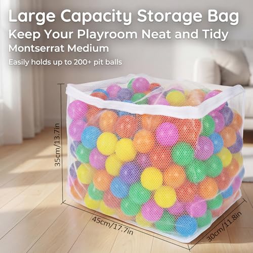 2 PCS Ball Pit Balls Bags - Storage Mesh Bag with Zipper Suitable for Storage,Sturdy and Durable,Large Size 17.7 x 11.8 x 13.7 Inches, Pink & White(Only Storage Bag,No Ball)