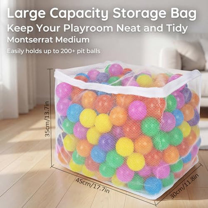 2 PCS Ball Pit Balls Bags - Storage Mesh Bag with Zipper Suitable for Storage,Sturdy and Durable,Large Size 17.7 x 11.8 x 13.7 Inches, Pink & White(Only Storage Bag,No Ball)