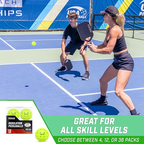 GoSports GS 40 Pickleball Balls - 4, 12, or 36 Pack of Regulation USAPA Pickleballs - color: 4 Pack - Neon Green