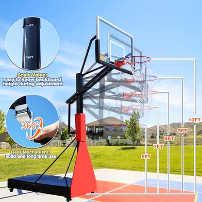 Portable 55” Box Basketball Hoop with Wheels - 6ft-10ft Adjustable Height Mobile Goal System with Locking Casters for Driveway, Backyard & Outdoor Use, Moveable Basketball Hoop Outdoor