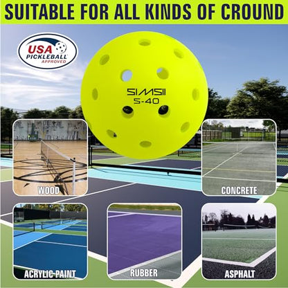 S-40 Outdoor Pickleball Balls - 40 Holes, Approved by The USAPA - Durable PE Material, Seamless Construction, Tournament Grade, 3/12/40/100 Pack - Pickleballs - color: Neon Green, size: 12 Count