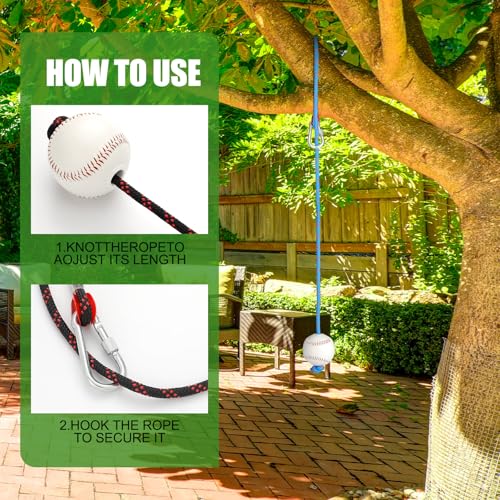 Soulchen 2 Pcs Baseball with Rope Softball Batting Swing Trainer Equipment Adjustable Pendulum Ball System with Secure Locking Anchor Practice Baseball Hitting Skills Sports Tool for Youth Adult