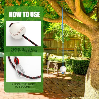 Soulchen 2 Pcs Baseball with Rope Softball Batting Swing Trainer Equipment Adjustable Pendulum Ball System with Secure Locking Anchor Practice Baseball Hitting Skills Sports Tool for Youth Adult