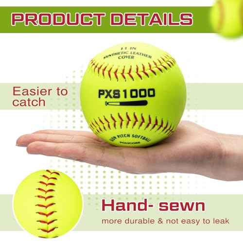 WinnerWhy 18 Pcs Sports Practice Softballs Leather Covered Training Ball Slow Pitch Softball Balls for Games, Practice and Training