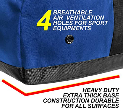 Fitdom 132L 36" Heavy Duty Extra Large Sports Gym Equipment Travel Duffel Bag W/Adjustable Shoulder & Compression Straps. Perfect for Soccer Baseball Basketball Hockey Football Team Coaches & More - color: Blue