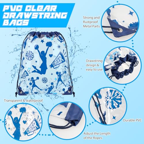 Cholemy 12 Pcs Clear Cheer Drawstring Bags for Cheerleaders 17 x 13 Inch, Transparent Sports Cheerleading Gift Goodie Treat Bags for Team, Waterproof String Backpacks for Girls Cheer Camp - style: Cheer Style