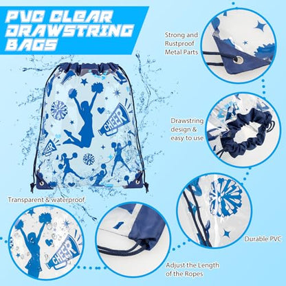 Cholemy 12 Pcs Clear Cheer Drawstring Bags for Cheerleaders 17 x 13 Inch, Transparent Sports Cheerleading Gift Goodie Treat Bags for Team, Waterproof String Backpacks for Girls Cheer Camp - style: Cheer Style