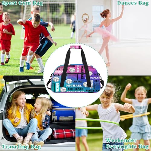 Custom Volleyball Gym Bag Duffel Bag for Women Men, Personalized Name Sport Bag Overnight Bags Customized Travel Weekender Bag, Pink Blue Glitter - color: Pink Blue Glitter
