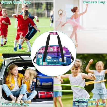Custom Volleyball Gym Bag Duffel Bag for Women Men, Personalized Name Sport Bag Overnight Bags Customized Travel Weekender Bag, Pink Blue Glitter - color: Pink Blue Glitter