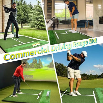 (Enlarged×Thickened) Golf Mat 36mm, 5x4ft Dual-Turf Golf Hitting Mat with Ball Tray for Indoor Outdoor, Thickened Heavy Duty Commercial Golf Mat, High-Elasticity Golf Practice Mat for Simulator -PRO