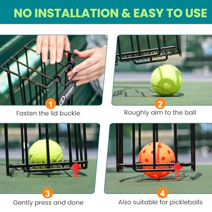 Tennis Ball Hopper, Portable Pickleball Ball Basket for Pickup, Storage & Training (Small)