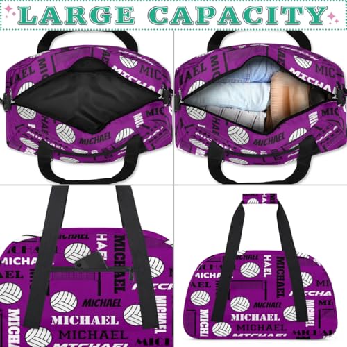 Custom Volleyball Gym Bag Duffel Bag for Women Men, Personalized Name Sport Bag Overnight Bags Customized Travel Weekender Bag, Dark Purple - color: Dark Purple