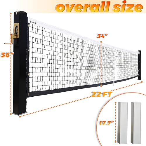 Seliyoo Professional In-Ground Pickleball Net System for Tournament Courts -22FT Regulation Heavy Duty Carbon Steel Posts with Premium Cast Brass Winder, Handle Pulley -Outdoor Indoor Use - color: Ebony Black