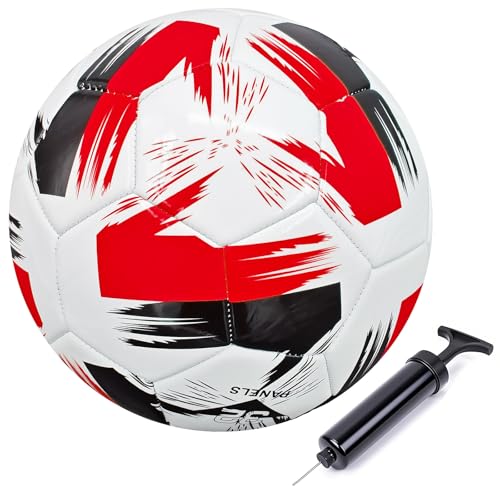 Soccer Ball Size 3 4 5 Soft Leather Anti Explosion Practice Training Boys Girls Adults with Pump Needle - color: Red, size: Size 5