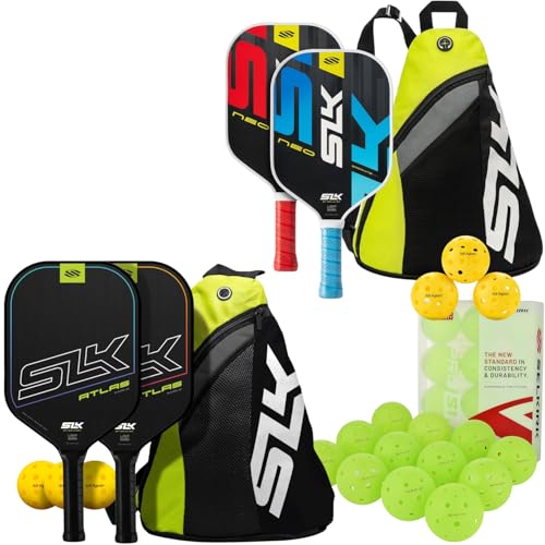 Selkirk Sport SLK Pickleball Paddle Set of 4 | 1x Atlas Carbon Fiber Pickleball Paddle Set of 2 1x Graphite Set and 1x 12pk Pro S1 Pickleball Balls