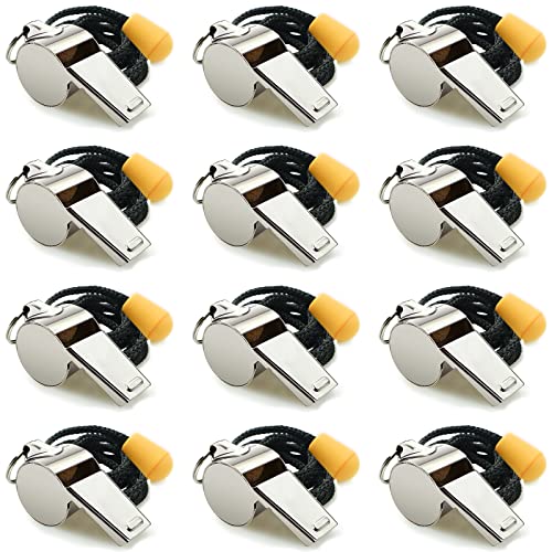 Stainless Steel Sports Whistles with Lanyard, Loud Crisp Sound Whistles Bulk Great for Coaches, Referees, and Officials - color: Silver B