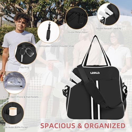 Pickleball Bag Pickle Ball Backpack for Women,Pickleball Accessory Tote Sport Equipment Bag Machine Washable with Shoe Compartment,Wet Pocket,Adjustable Shoulder Strap Fence Hook,Great Gift 30L-Black - color: Black