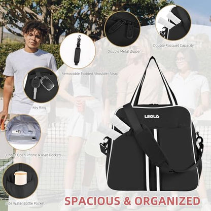 Pickleball Bag Pickle Ball Backpack for Women,Pickleball Accessory Tote Sport Equipment Bag Machine Washable with Shoe Compartment,Wet Pocket,Adjustable Shoulder Strap Fence Hook,Great Gift 30L-Black - color: Black