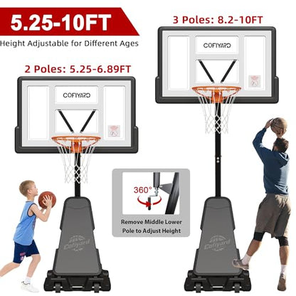Cofiyard Basketball Hoop Outdoor with 44/48/54 Inch Shatterproof Backboard,10FT Height Portable Basketball Hoop with Sandbag, Adjustable Basketball Goal with Wheels