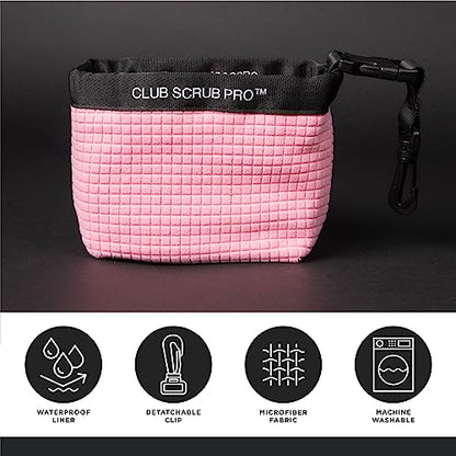Club Scrub Golf Club and Golf Ball Cleaning Bag, Waterproof Clean Face Technology Liner, Detachable Clip, Machine Washable, Cleans Club Grooves, Dry Exterior (Neoprene or Microfiber Option Available) - color: Pink, style: Microfiber Pro