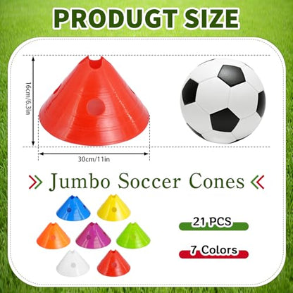 21 Pcs Jumbo Disc Cones with Mesh Bag, Large Soccer Cones Agility Training Sports Equipment for Football Basketball Ice Rink