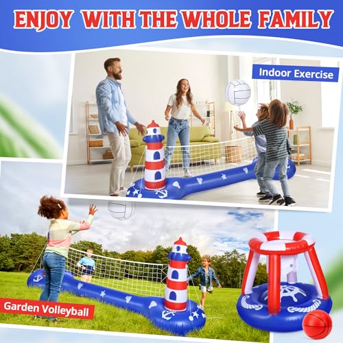 EagleStone Pool Volleyball Net &Basketball Hoop Inflatable Pool Floats Toys Swimming Water Games for Adults and Kids 8-12 Teens Volleyball Court Poolside Floaties - color: Blue