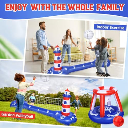 EagleStone Pool Volleyball Net &Basketball Hoop Inflatable Pool Floats Toys Swimming Water Games for Adults and Kids 8-12 Teens Volleyball Court Poolside Floaties - color: Blue