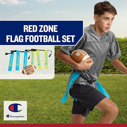 Champion Red Zone Flag Football Set: Adjustable Belts, Flags & Ball for Kids/Adults. Perfect for Backyard & Team Play!