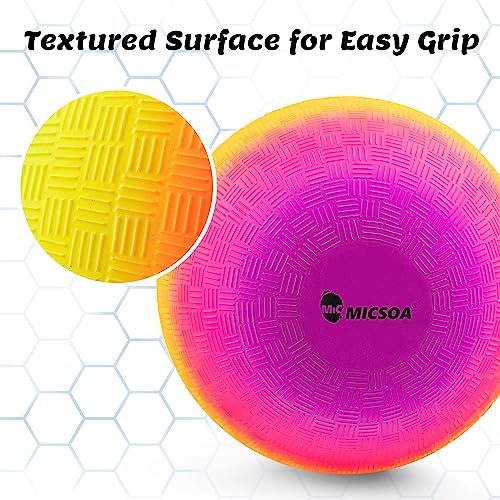 Mic Playground Balls Kickballs 8.5 Inch, Rainbow Playground Ball Set for Kids and Adults, Kick Balls for Indoor & Outdoor Schoolyard Games with Hand Pump(4 Pack, Bulk Available)