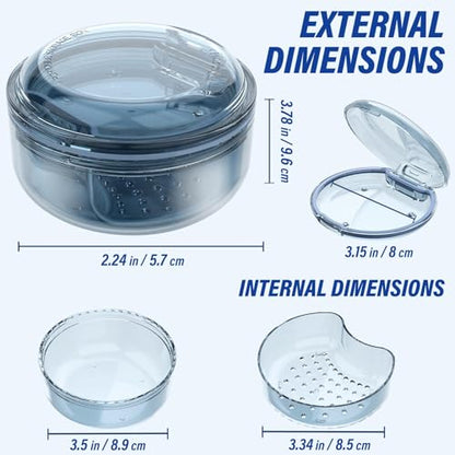 Denture Case Retainer Cleaning Case: 2 in 1 Retainer Case, No-Leak Denture Bath Box Cup, Complete Clean Care for Dentures, Clear Braces, Mouth Guard, Night Guard & Retainers - color: Blue