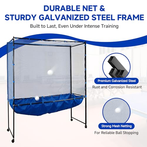 Standing Table Tennis Ball Catch Net, 82.68"x15.75" Extra-Wide Ping-Pong Ball Recycling Net, Durable Ball Collector for Training Practice, Portable with Wheels, Easy Assembly