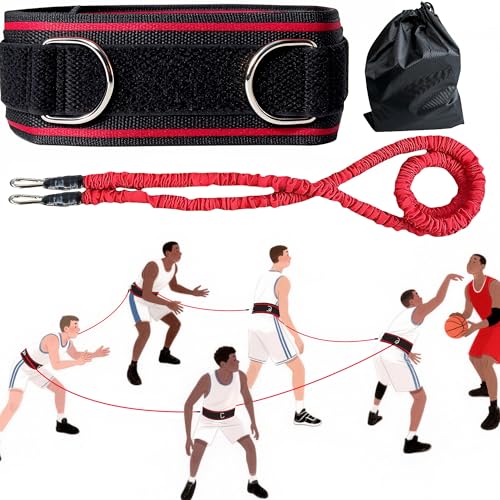 Zone Defense Resistance Band Kit with 1 Pc Widened Belt, 1 Pc 2-Meter Band & 1 Pc Carry Pouch for Basketball Training, Team Defense Drills, Agility and Speed Exercises for Coaches and Players