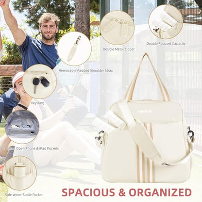 Pickleball Bag Pickle Ball Backpack for Women Pickleball Tote Sport Equipment Bag with Shoe Compartment Gift Accessory 30L - color: Beige