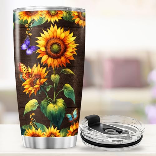 Sunflower Inspirational Gift Tumbler for Women, 20oz Stainless Steel Insulated Travel Mug with Motivational Quote, Floral Coffee Cup for Daughter Mom Teacher Birthday Holiday - color: Patriotic Dad N1