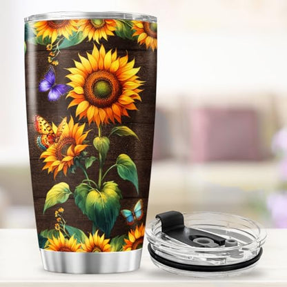 Sunflower Inspirational Gift Tumbler for Women, 20oz Stainless Steel Insulated Travel Mug with Motivational Quote, Floral Coffee Cup for Daughter Mom Teacher Birthday Holiday - color: Patriotic Dad N1