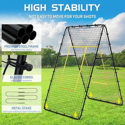 Double Sided Volleyball Rebounder Net, Adjustable Training Equipment Bounce Back Net Practice for Setting Spiking Bumping, Multi-Person Lacrosse, Baseball, Soccer Practicing - 7x4 Ft