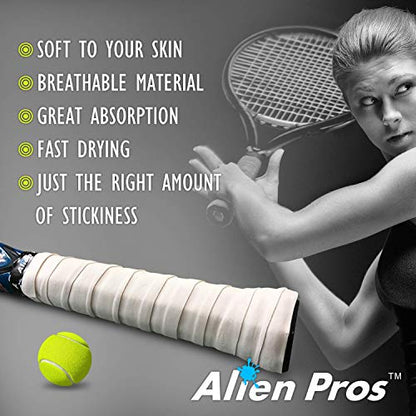ALIEN PROS Tennis Racket Grip Tape - Precut and Dry Feel Tennis Grip - Tennis Overgrip Grip Tape Tennis Racket - Wrap Your Racquet for High Performance - color: 12-Pack White