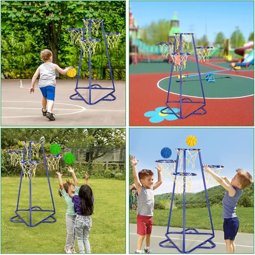 Kids Basketball Hoop, 4-Hoop Child Basketball Hoops, Portable Basketball Stand with Adjustable Heights and 3 Balls, for Age 3 Years and Up,Indoor and Outdoor Basketball Toy Set