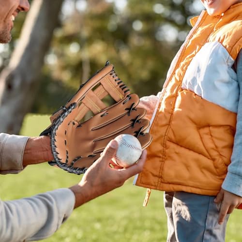 Baseball Glove for Adults & Youth | 10.5-12.5 Inch Training Outfield Mitt | Premium Synthetic Leather | Right-Hand Throw Baseball Softball - color: Brown Black, size: 12.5 inch