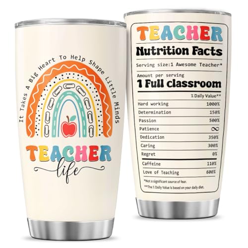 Teacher Appreciation Gift for Women, Inspirational Rainbow Quote 20oz Stainless Steel Insulated Cup, Thoughtful Tumbler for Mentor, Preschool, Kindergarten, Back to School - color: Teacher Life Z8
