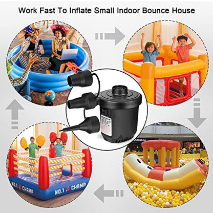 Air Pump for Inflatables, Portable Quick-Fill Electric Air Mattress Pump with 3 Nozzles, Inflator & Deflator Pumps for Outdoor Camping, Pool Floats, Inflatables Couch, Swimming Ring, 12V DC/110V AC
