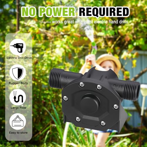 TRUPOW 750GPH Drill Powered Self-Priming Mini Hand Water Transfer Drill Pump Kit with Water Hose & Oil Hose, Filter for Home Water Oil Fluid Transfer