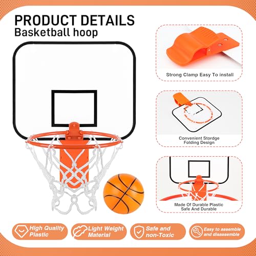 Mini Basketball Hoop Trash Can Set,Indoor Wall-Mounted Basketball Hoop Set with Quite Foam Ball,8.5" Clip-On Backboard for Office Bedroom Classroom-Basketball Gifts for All Ages