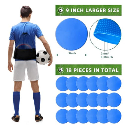 Poly Spot Markers 4 inch/9 inch Non-Slip Rubber Agility Training Markers Floor Dots Flat Field Cones for Football, Soccer, Basketball, School Exercise Drills, Dance Practice - style: 9 inch 18 Pcs Blue (TPE)